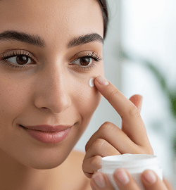 Chica morena aplicandose crema en las ojeras